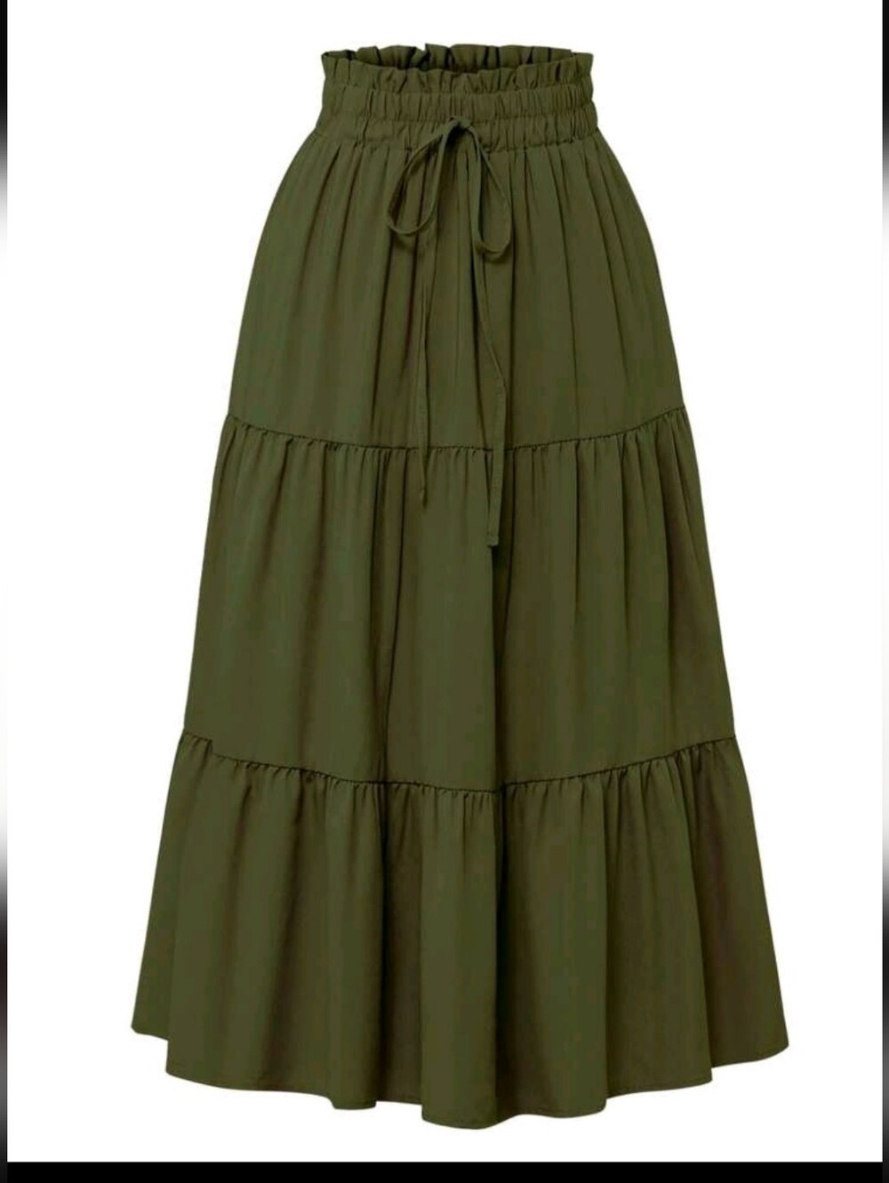 Army Green Tiered Maxi Skirt